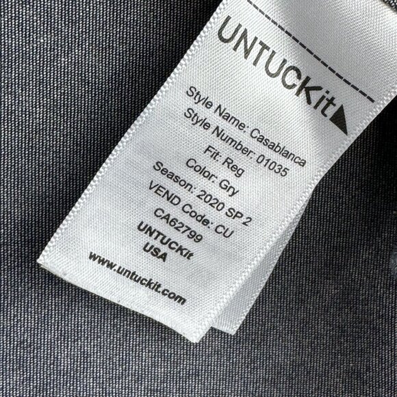 UNTUCKit Mens Regular Fit Casablanca Cotton Grey Button Up Long Sleeve Shirt XL - Picture 8 of 9